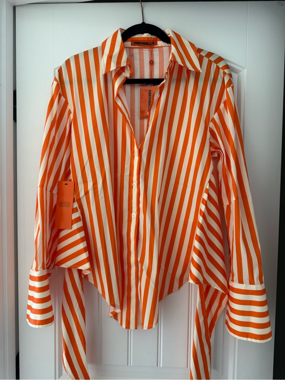 Simon Miller Orange and Cream Vertical Stripe Button-Up Blouse - Picture 5 of 6